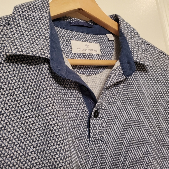 Geometric Cotton Polo Shirt US Small - Toscana Firenze - Picture 4 of 10